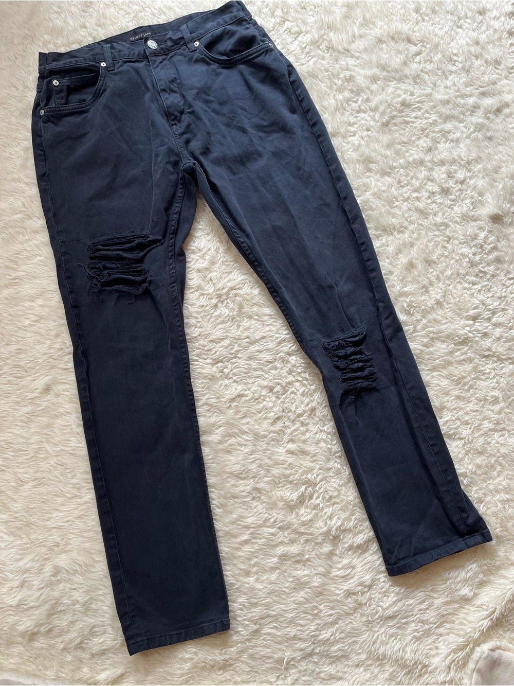 Mens Helmut Lang Shredded Jean Pants Size 30 Torn Mid Rise